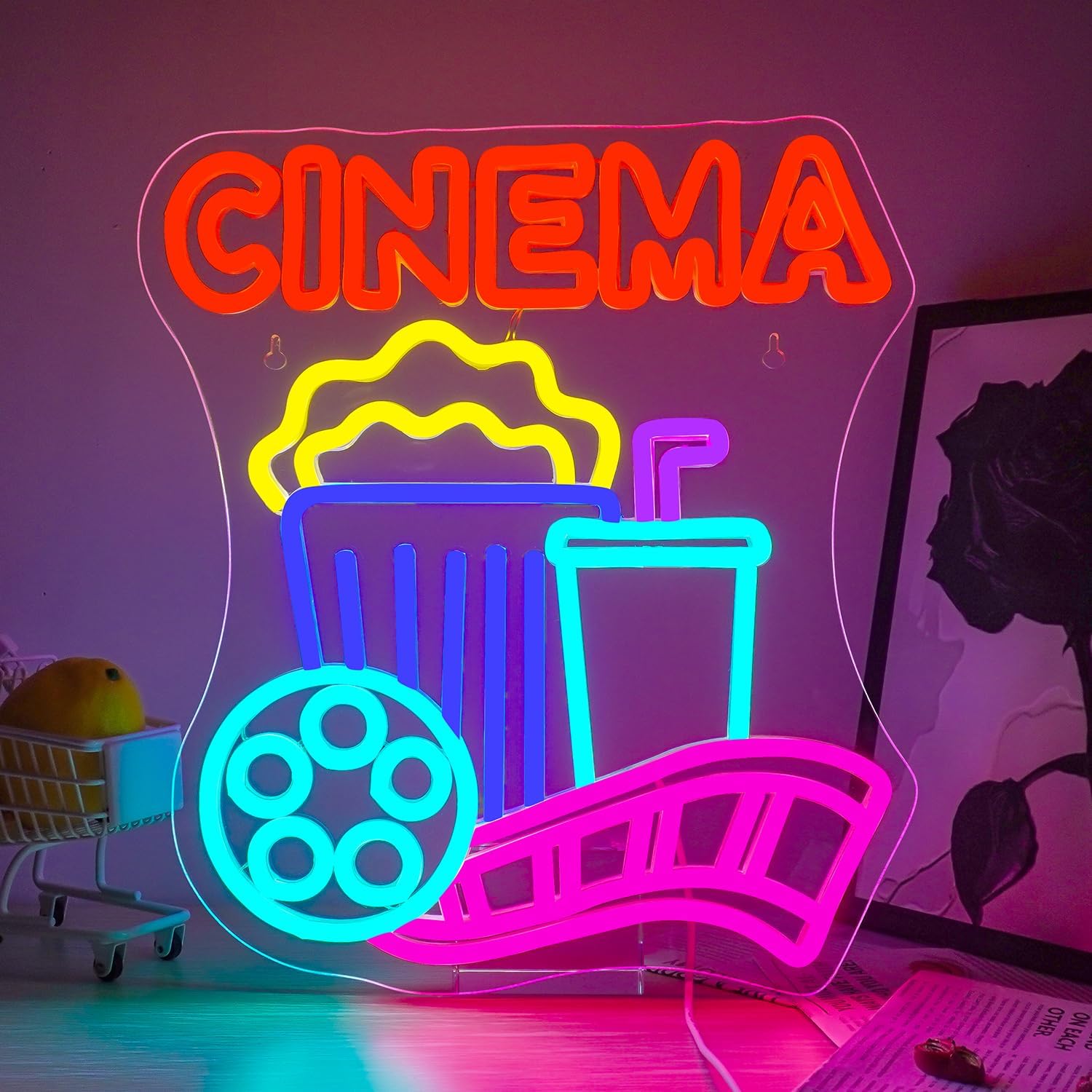Home Cinema Wall Lights - Cinema Neon Sign USB Powered Popcorn