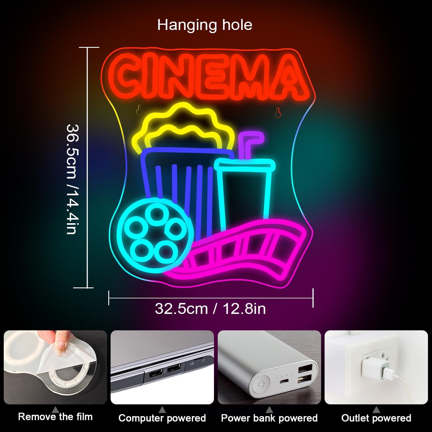 Cinema Neon Sign USB Powered P - Home Cinema Wall Lights review and price